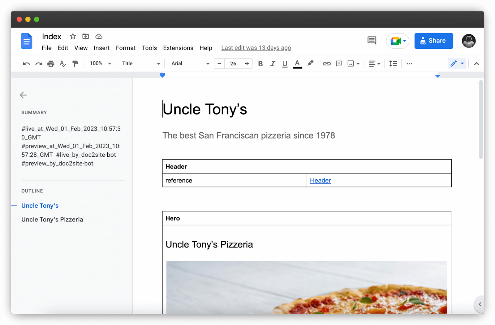 Uncle Tony's Google Docs homepage